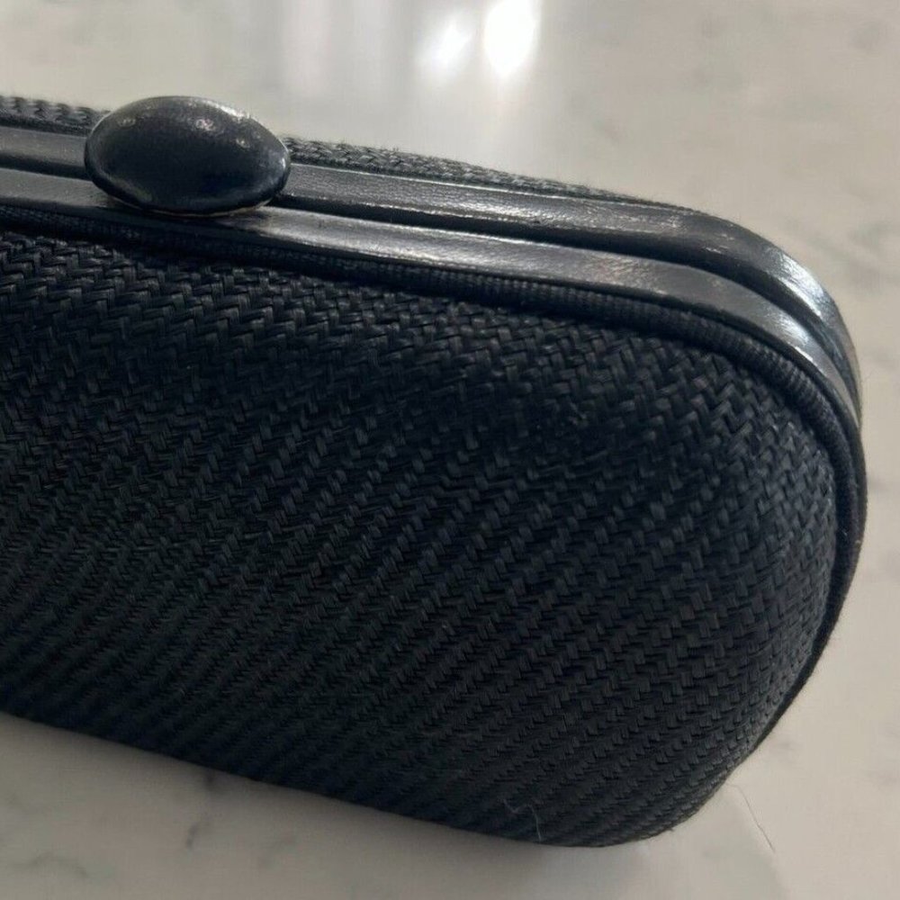 Bottega Veneta Black Raffia Clutch Purse with Snap Closure